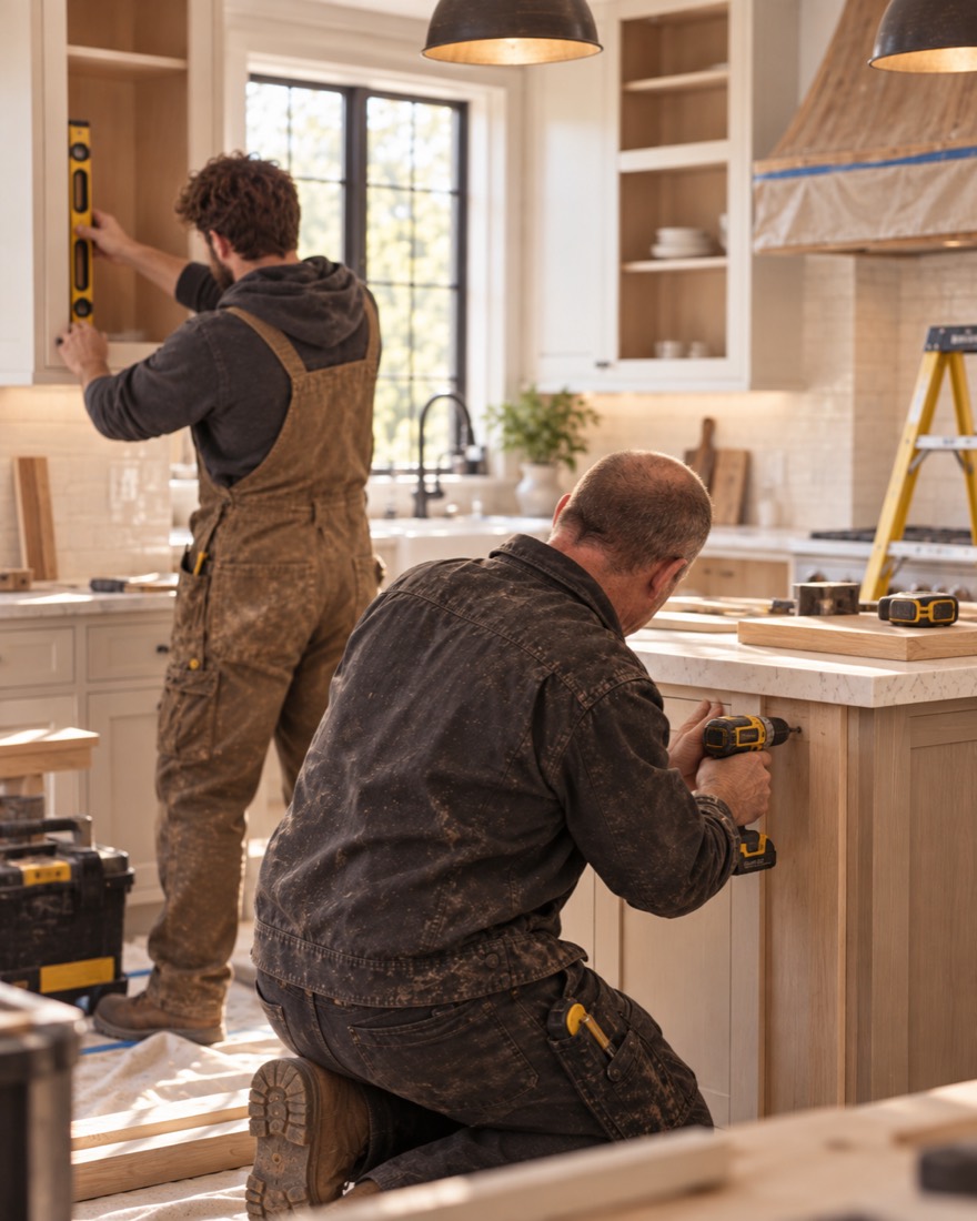 Installing cabinetry during a kitchen build