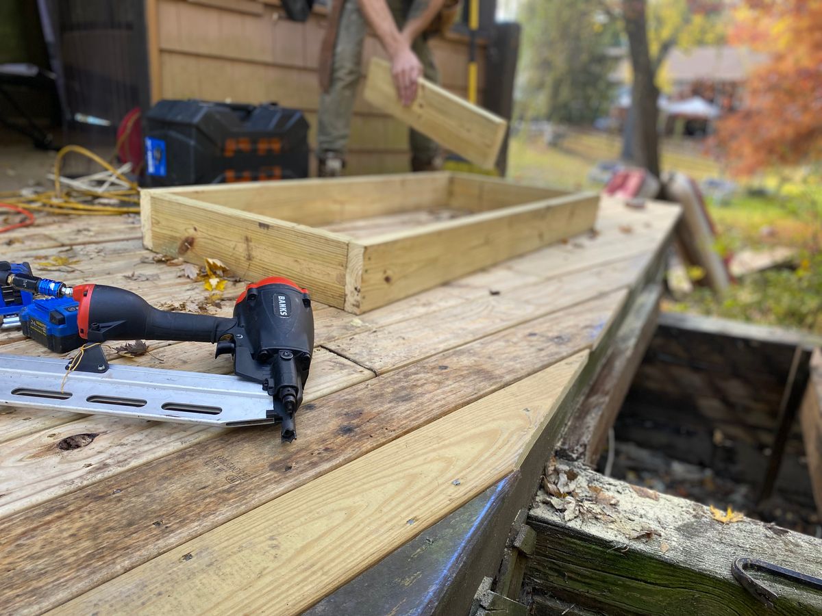 Framing a custom deck with a nail gun